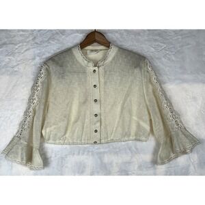Vintage Perry Crop Top Blouse Arm Lace Bell Sleeve Cream Sz 46 Medieval Goth Y2K
